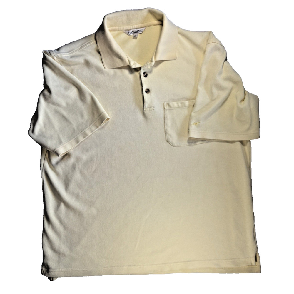 TravelSmith polo mens shirt large pale yellow golf vacation casual EUC